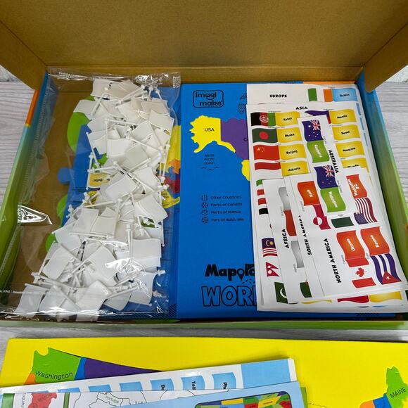 Imagimake Mapology World & USA Puzzle Set Flags Capitals Foam Frames Educational - Picture 9 of 13